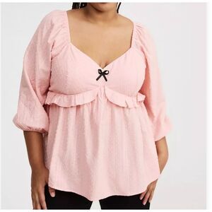 Torrid Pink Babydoll Blouse Size 1 Cottagecore Peasant Boho Romantic Top Coquett
